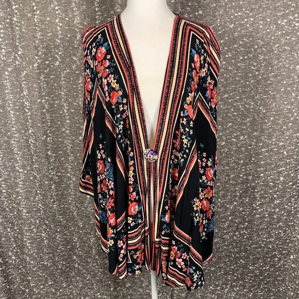 Angie Floral Kimono Cardigan Keyhole Sleeves Boho Festival Women's Large